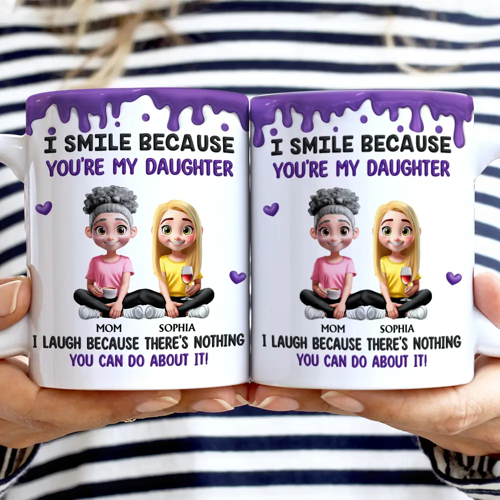 I Smile Because You're My Daughter Granddaughter - Personalized White Edge-to-Edge Mug