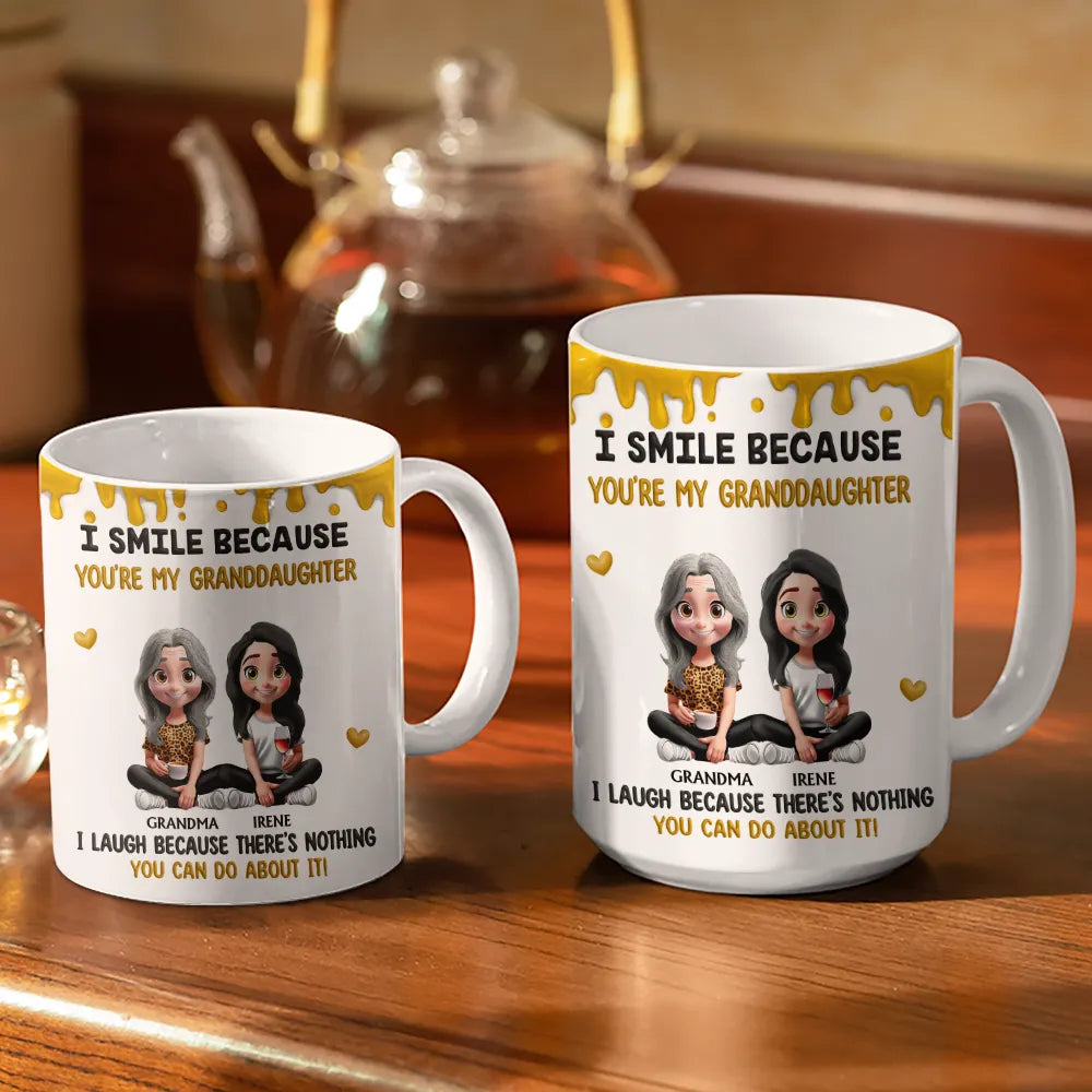 I Smile Because You're My Daughter Granddaughter - Personalized White Edge-to-Edge Mug