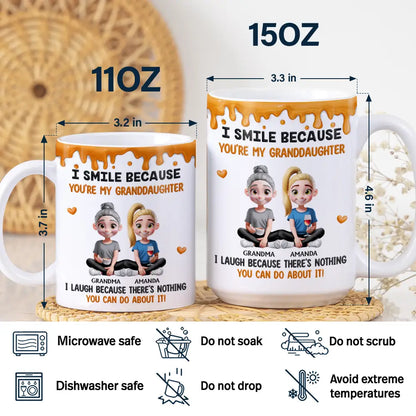 I Smile Because You're My Daughter Granddaughter - Personalized White Edge-to-Edge Mug