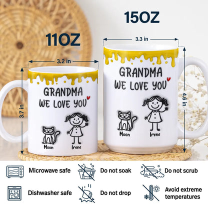 Mom We Love You 3D Inflated Effect Stick Figure - Personalized White Edge-to-Edge Mug