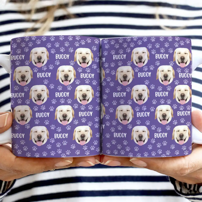Custom Photo Funny Pet Face Pattern Dog Cat Family - Personalized White Edge-to-Edge Mug
