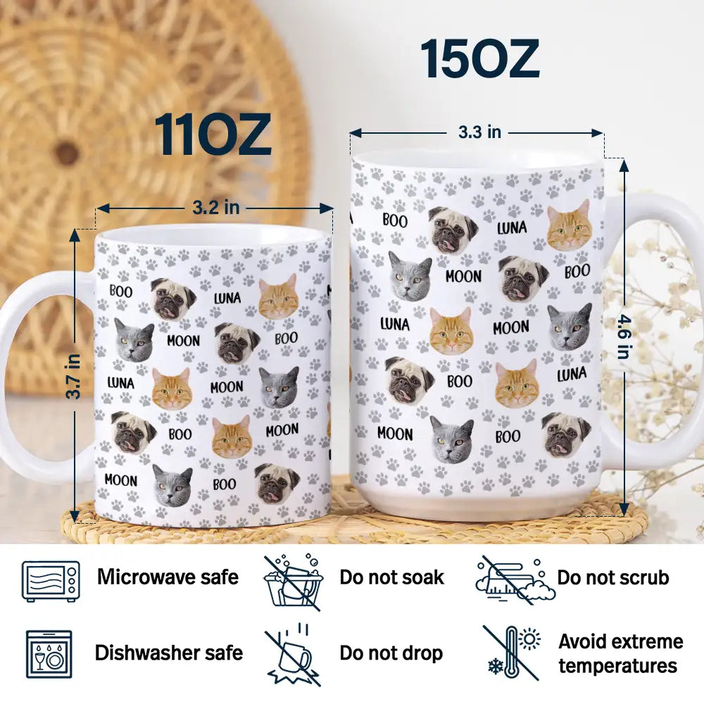 Custom Photo Funny Pet Face Pattern Dog Cat Family - Personalized White Edge-to-Edge Mug