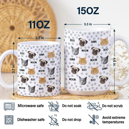 Custom Photo Funny Pet Face Pattern Dog Cat Family - Personalized White Edge-to-Edge Mug