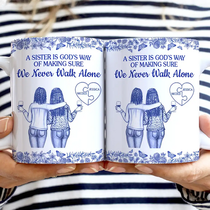 A Friend Is God's Way Of Making Sure We Never Walk Alone Toile - Personalized White Edge-to-Edge Mug