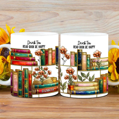 Stained Glass Style Birth Month Flower A Girl Who Loves Books - Personalized White Edge-to-Edge Mug