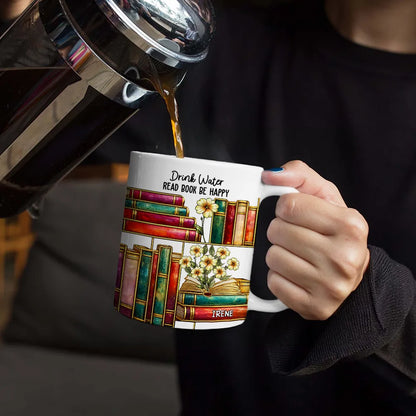 Stained Glass Style Birth Month Flower A Girl Who Loves Books - Personalized White Edge-to-Edge Mug