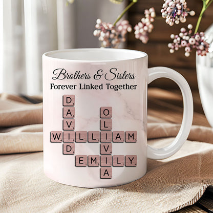 Brothers Sisters Forever Linked Together Crossword - Personalized Mug - Sentimental Gift for Siblings