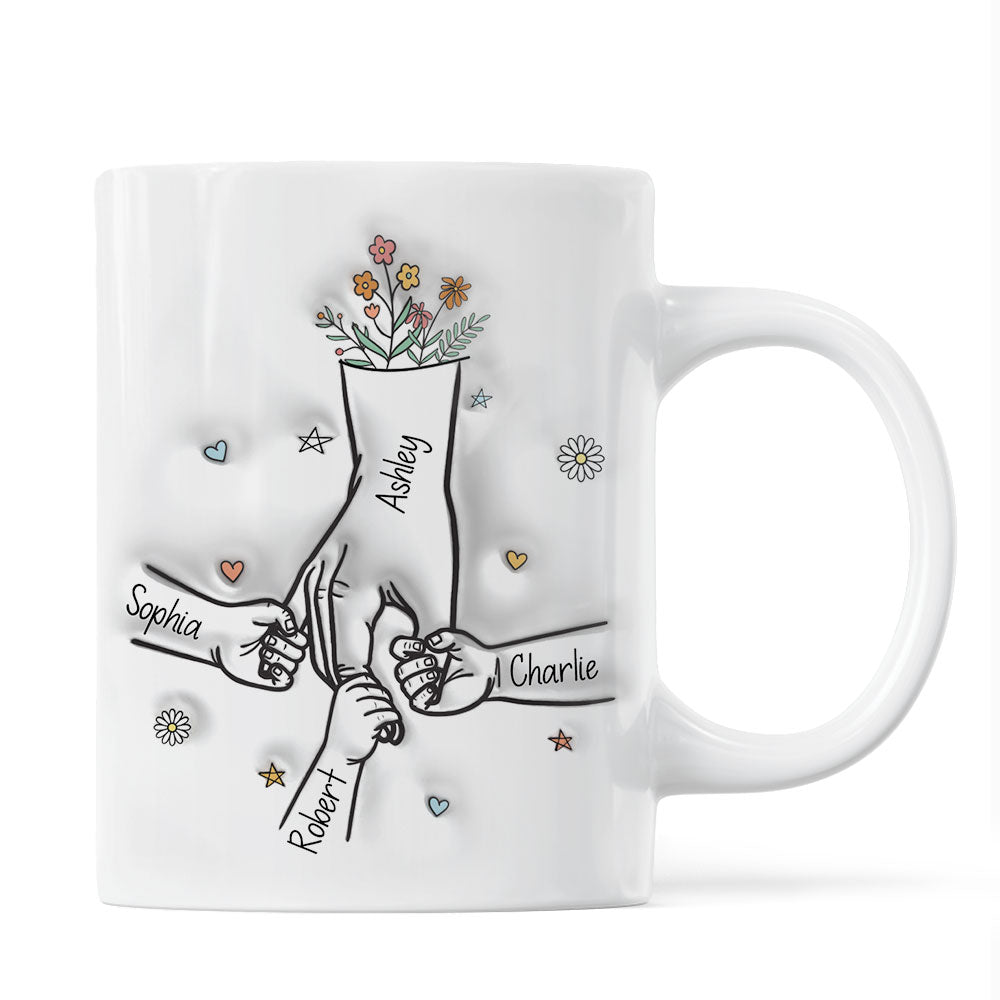 Gift For Mom Kids Holding Mom's Hand 3D Inflated Effect Personalized Mug