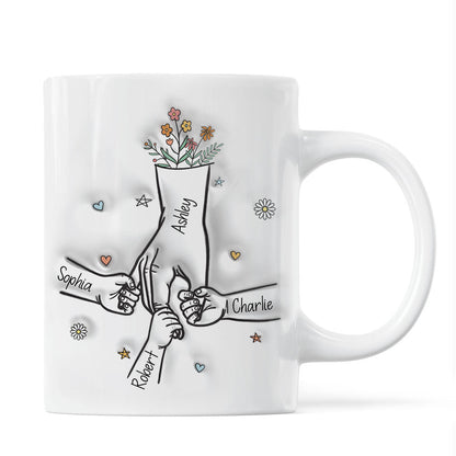 Gift For Mom Kids Holding Mom's Hand 3D Inflated Effect Personalized Mug