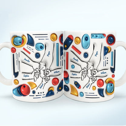 Hand In Hand, I Will Always Protect You - Gift For Dad, Grandpa - 3D Inflated Effect Printed Mug, Personalized White Edge-to-Edge Mug