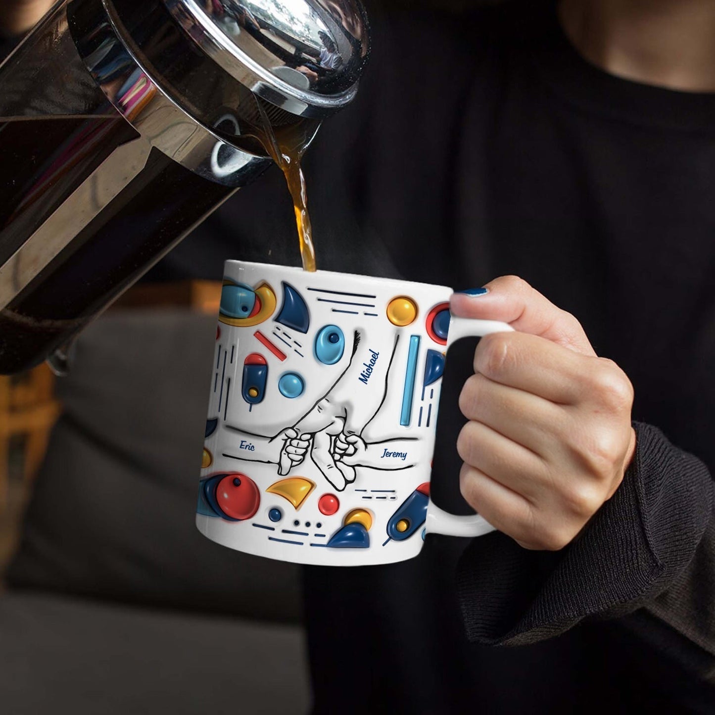 Hand In Hand, I Will Always Protect You - Gift For Dad, Grandpa - 3D Inflated Effect Printed Mug, Personalized White Edge-to-Edge Mug
