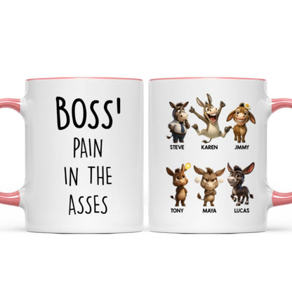Boss Pain in the Asses, Funny Donkey Office Decoration - Personalized Mug - Custom Employee Gift Exchange, White Elephant Gift