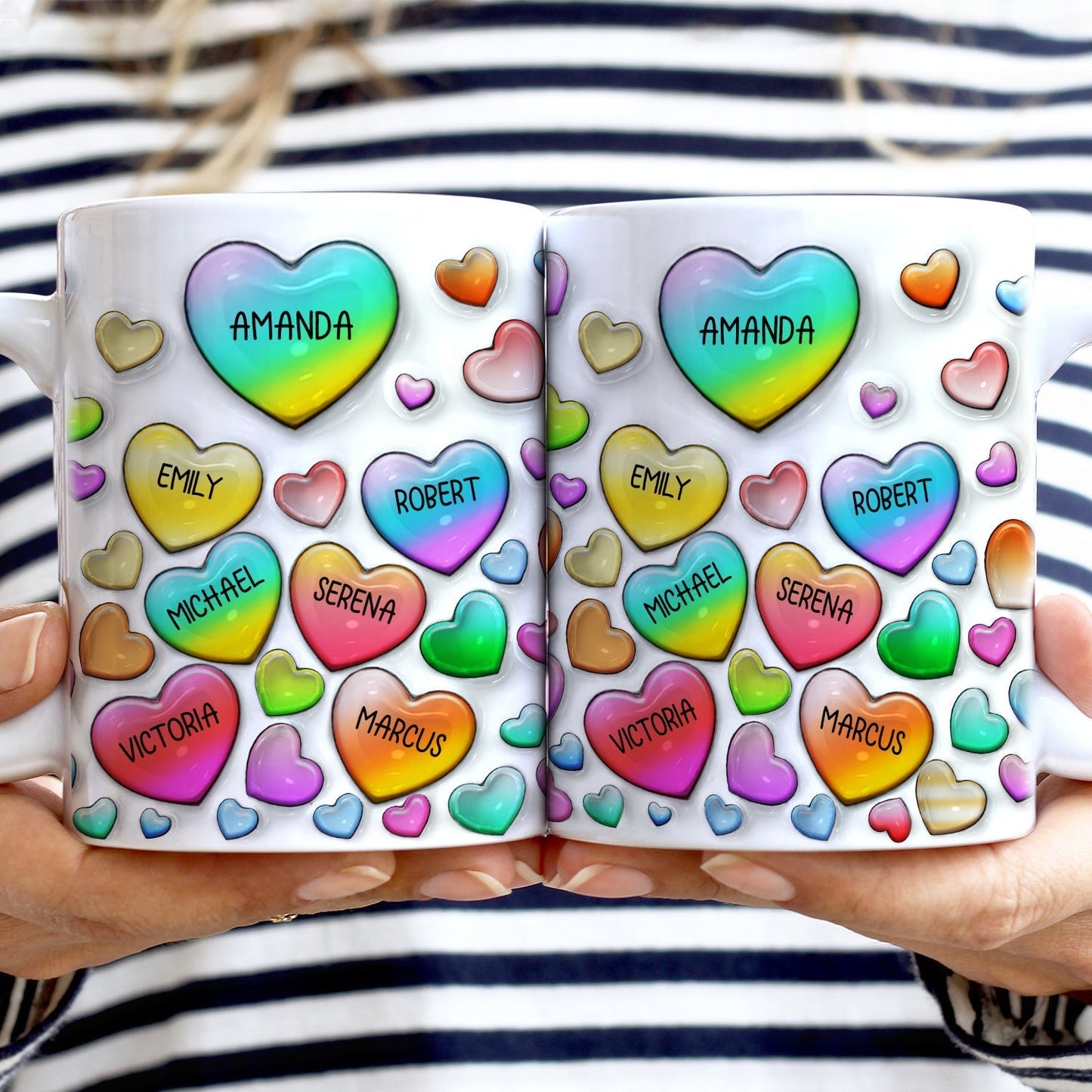 Grandma's Sweethearts Heart By Heart - Gift For Nana, Mom, Mama - 3D Inflated Effect Printed Mug, Personalized White Edge-to-Edge Mug
