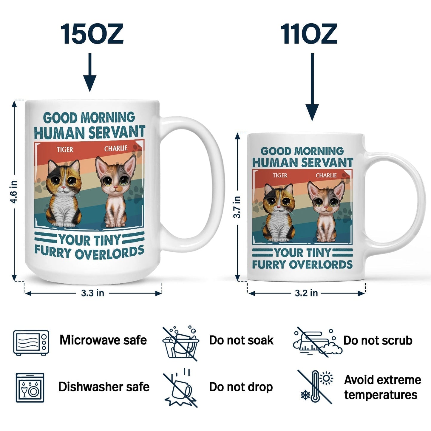 Your Tiny Furry Overlords - Gift For Cat Lovers, Cat Mom, Cat Dad - Personalized Mug