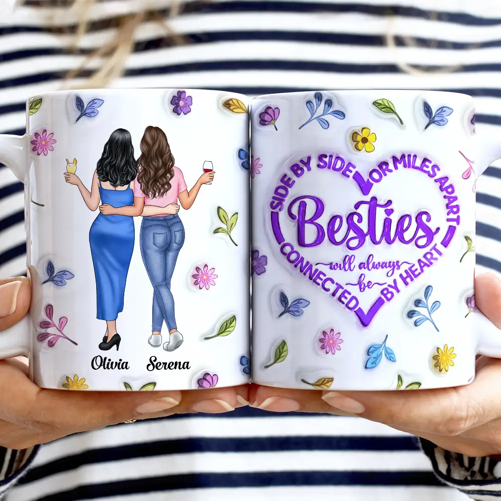 Sisters Will Always Be Connected By Heart - 3D Inflated Effect Printed Mug, Personalized White Edge-to-Edge Mug