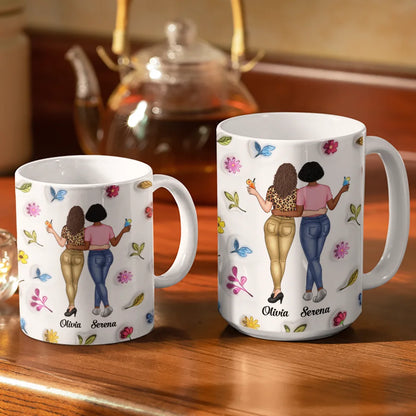 Sisters Will Always Be Connected By Heart - 3D Inflated Effect Printed Mug, Personalized White Edge-to-Edge Mug
