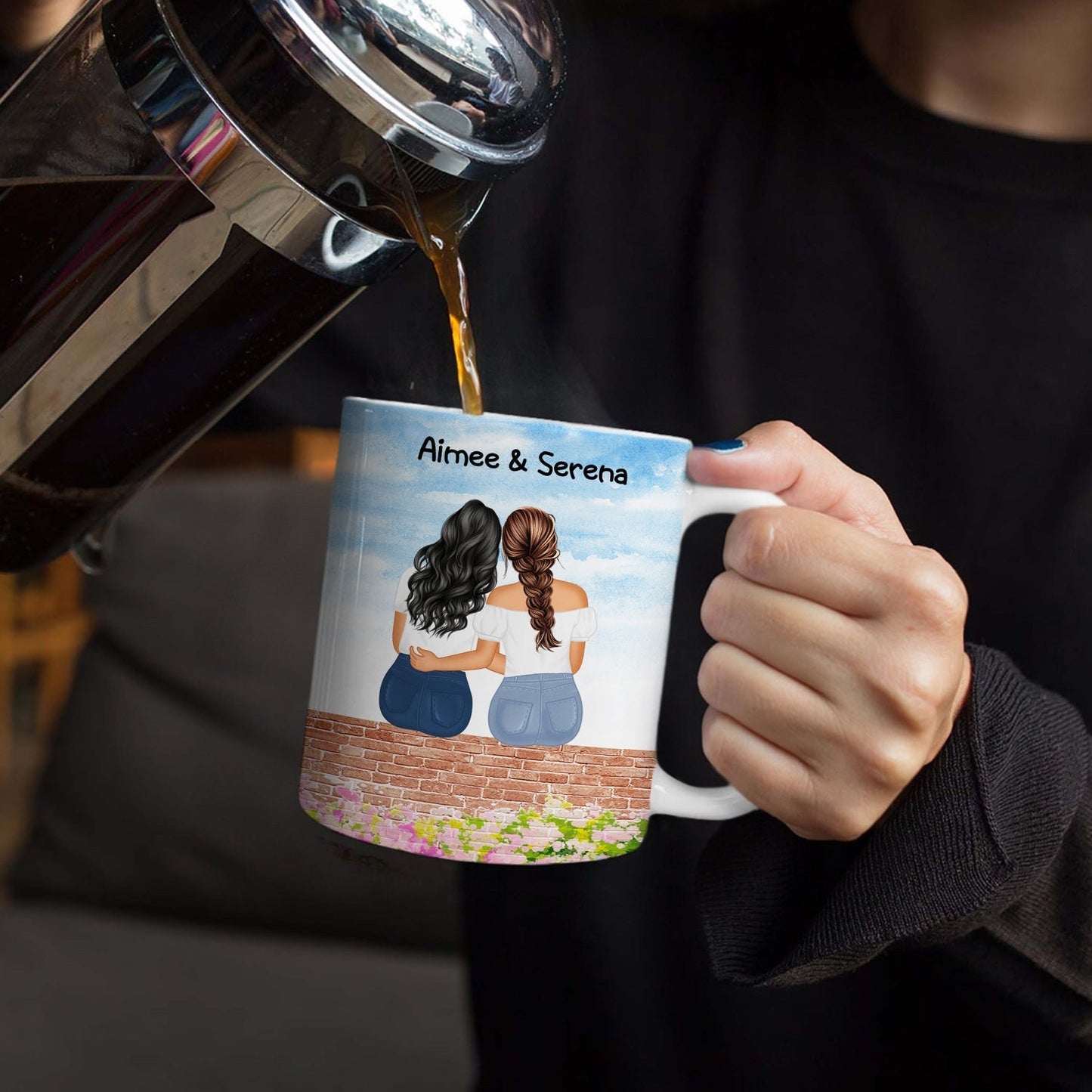 Wish You Lived Next Door - Gift For Sisters And Besties - Personalized White Edge-to-Edge Mug