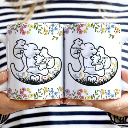 Grandma Bear Floral - 3D Inflated Effect Printed Mug, Personalized White Edge-to-Edge Mug