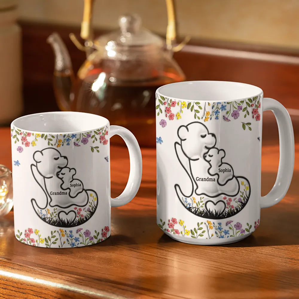 Grandma Bear Floral - 3D Inflated Effect Printed Mug, Personalized White Edge-to-Edge Mug