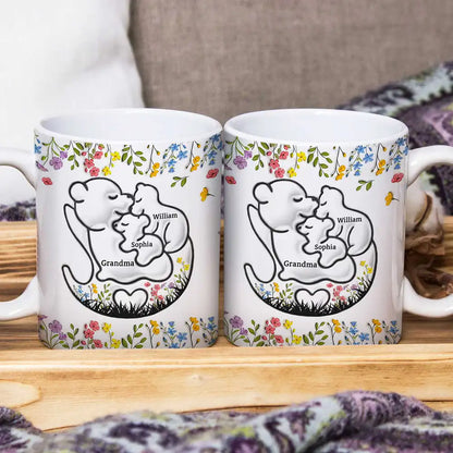 Grandma Bear Floral - 3D Inflated Effect Printed Mug, Personalized White Edge-to-Edge Mug