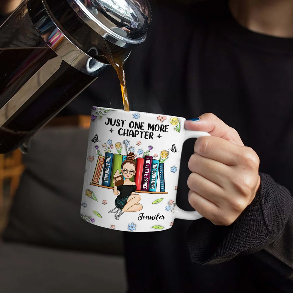 Reading Drink Water Read Books - 3D Inflated Effect Printed Mug, Personalized White Edge-to-Edge Mug