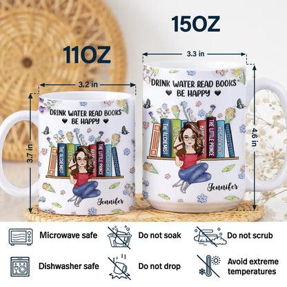 Reading Drink Water Read Books - 3D Inflated Effect Printed Mug, Personalized White Edge-to-Edge Mug