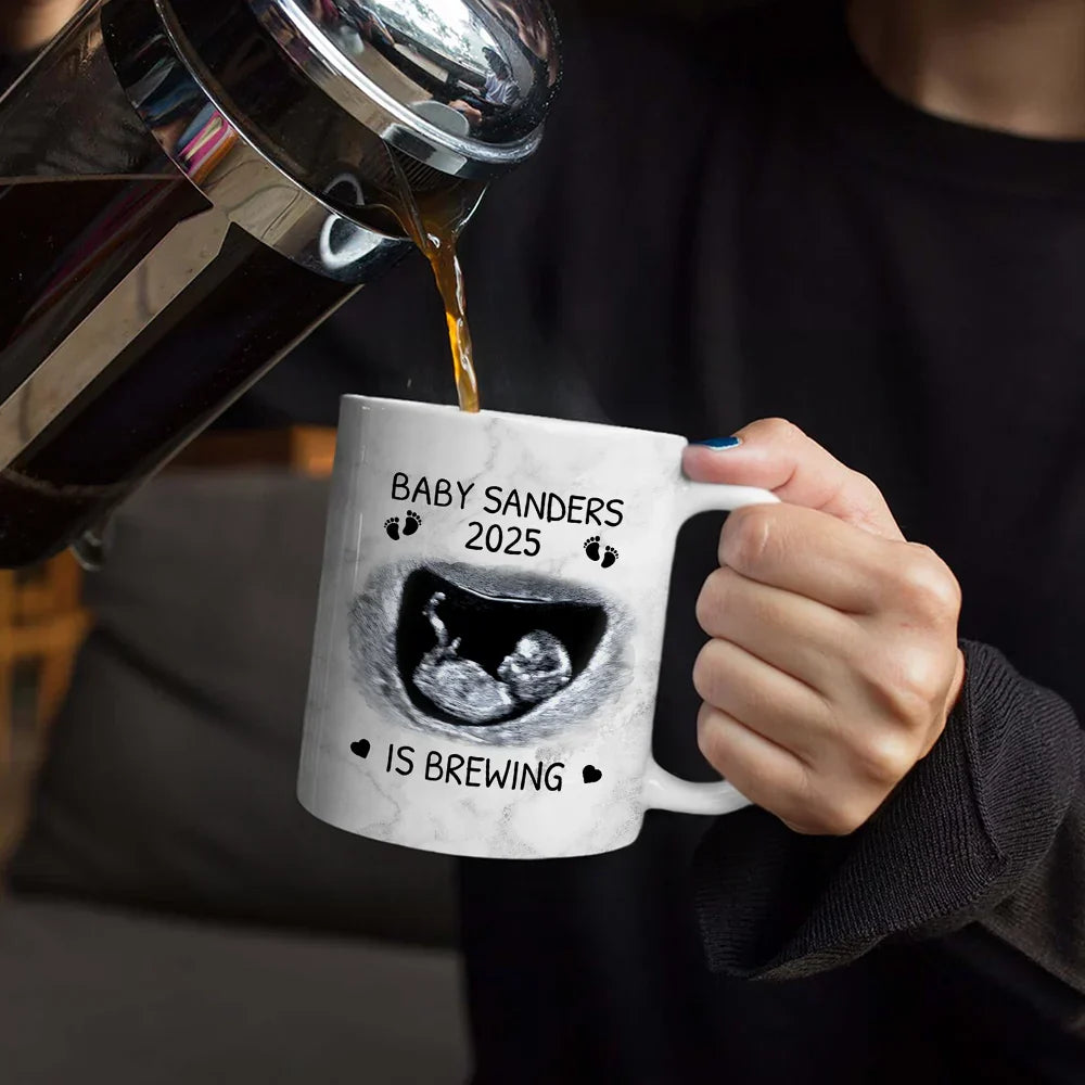 Custom Photo Baby Brewing Expecting Mom Parents - Personalized White Edge-to-Edge Mug