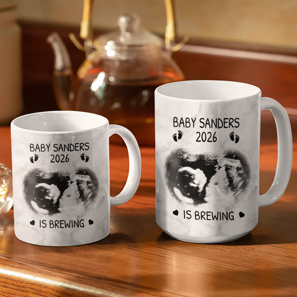 Custom Photo Baby Brewing Expecting Mom Parents - Personalized White Edge-to-Edge Mug