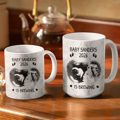 Custom Photo Baby Brewing Expecting Mom Parents - Personalized White Edge-to-Edge Mug
