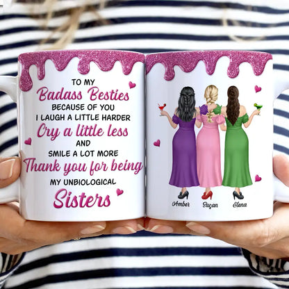3D Effect Besties Thank You For Being My Unbiological Sister - Personalized White Edge-to-Edge Mug