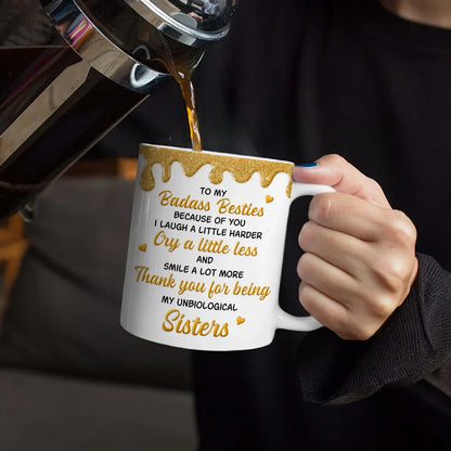 3D Effect Besties Thank You For Being My Unbiological Sister - Personalized White Edge-to-Edge Mug