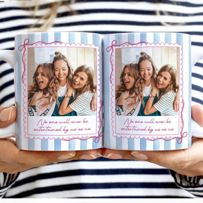 Custom Photo Right In The Throat Besties Stripe Style - Personalized White Edge-to-Edge Mug
