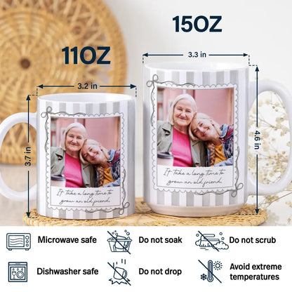 Custom Photo Right In The Throat Besties Stripe Style - Personalized White Edge-to-Edge Mug