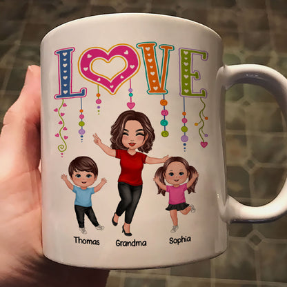 LOVE Happy Doll Grandma Mom With Kids Personalized Mug