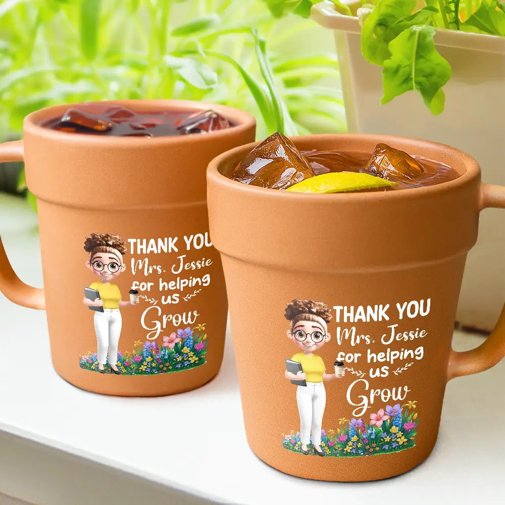 Thank You Teacher For Helping Me Grow - Personalized Plant Pot Ceramic Mug