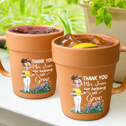 Thank You Teacher For Helping Me Grow - Personalized Plant Pot Ceramic Mug