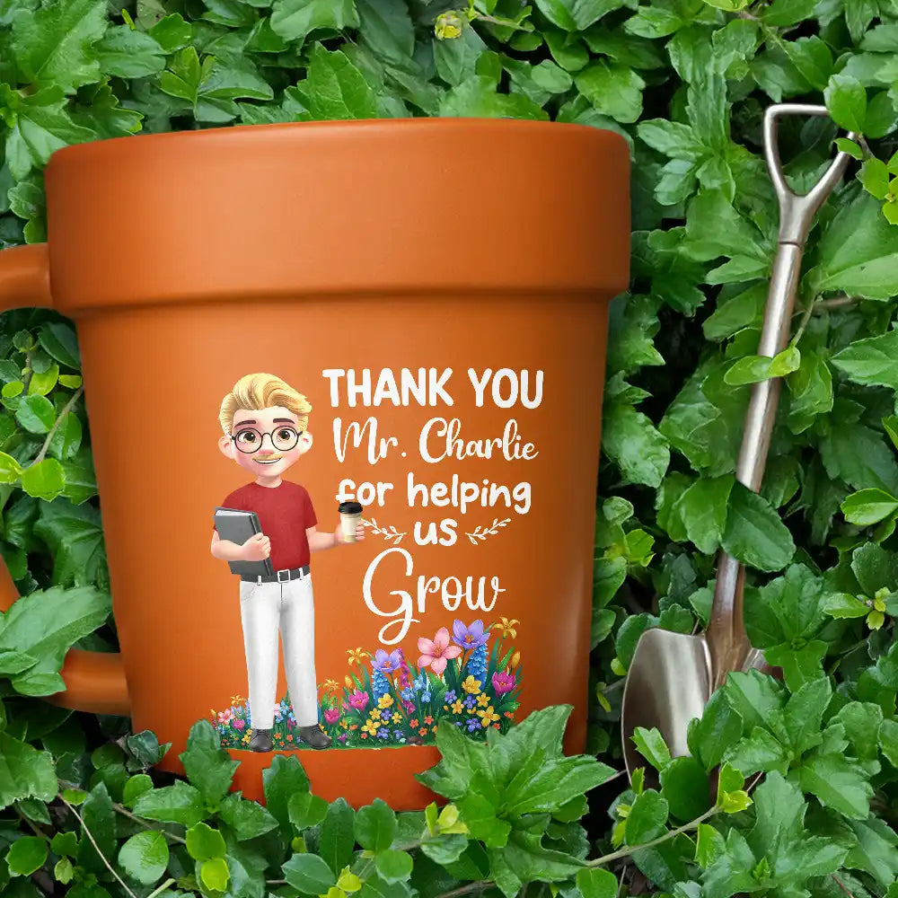 Thank You Teacher For Helping Me Grow - Personalized Plant Pot Ceramic Mug