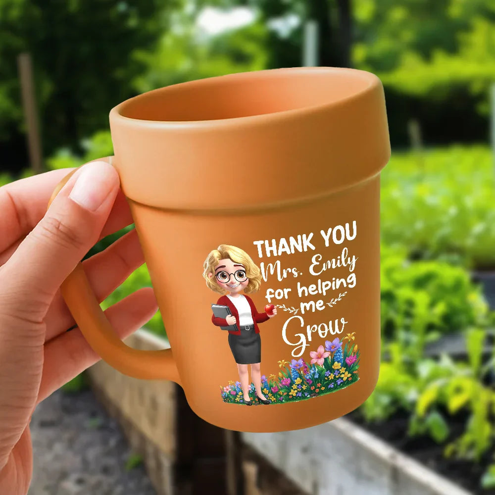 Thank You Teacher For Helping Me Grow - Personalized Plant Pot Ceramic Mug
