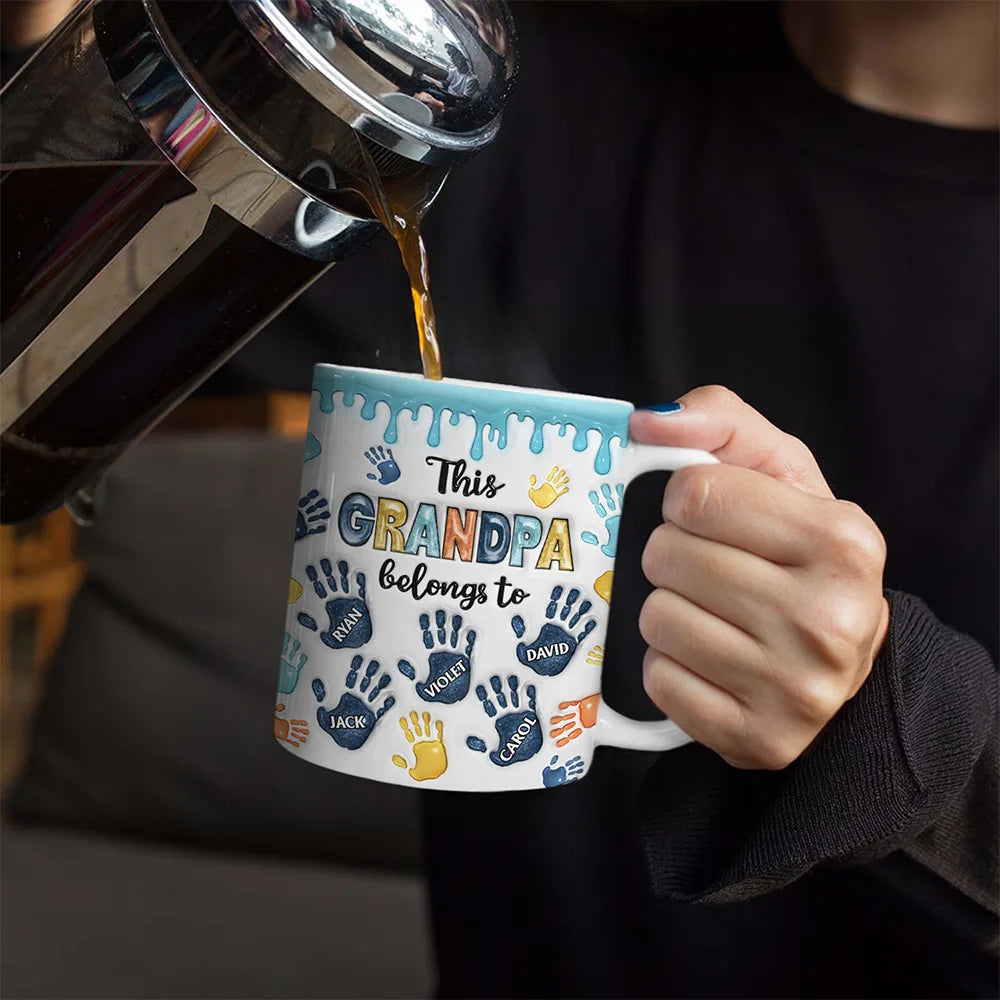 This Dad Grandpa Belongs To Handprints Icon - 3D Inflated Effect Printed, Personalized White Edge-to-Edge Mug