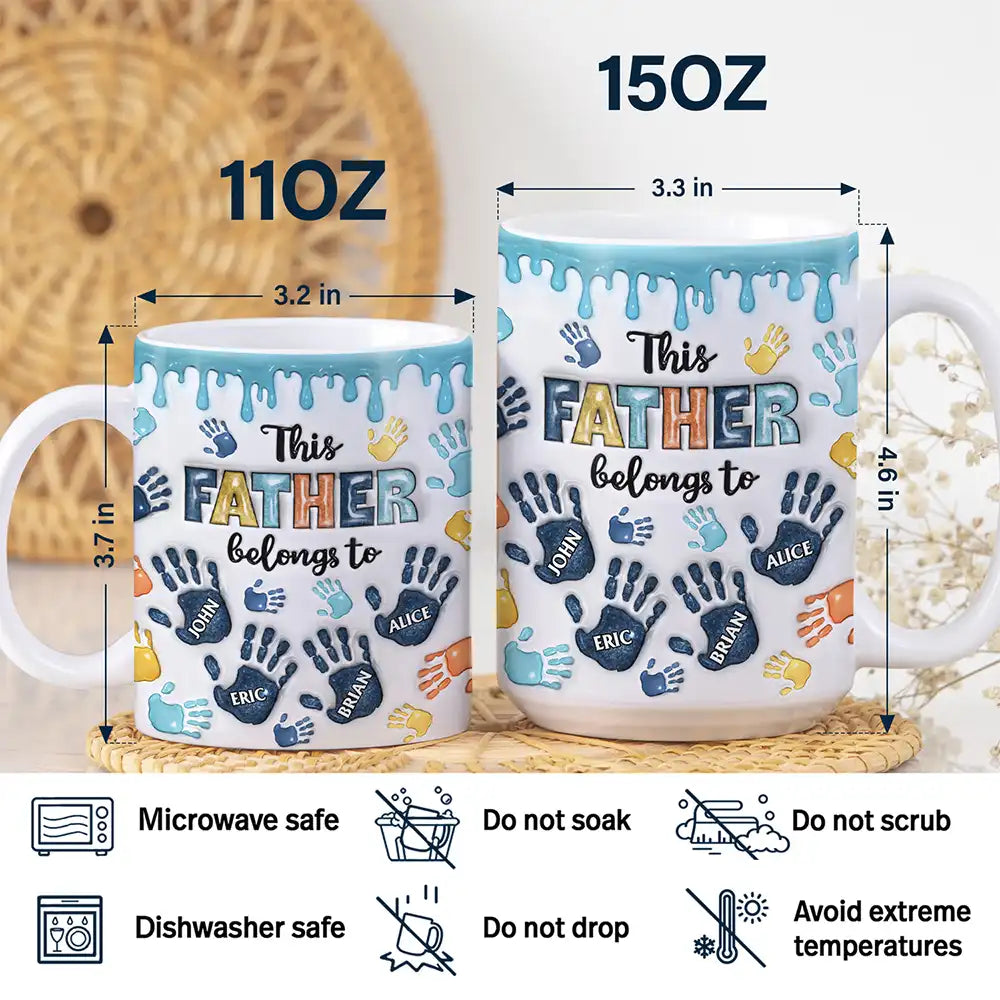 This Dad Grandpa Belongs To Handprints Icon - 3D Inflated Effect Printed, Personalized White Edge-to-Edge Mug