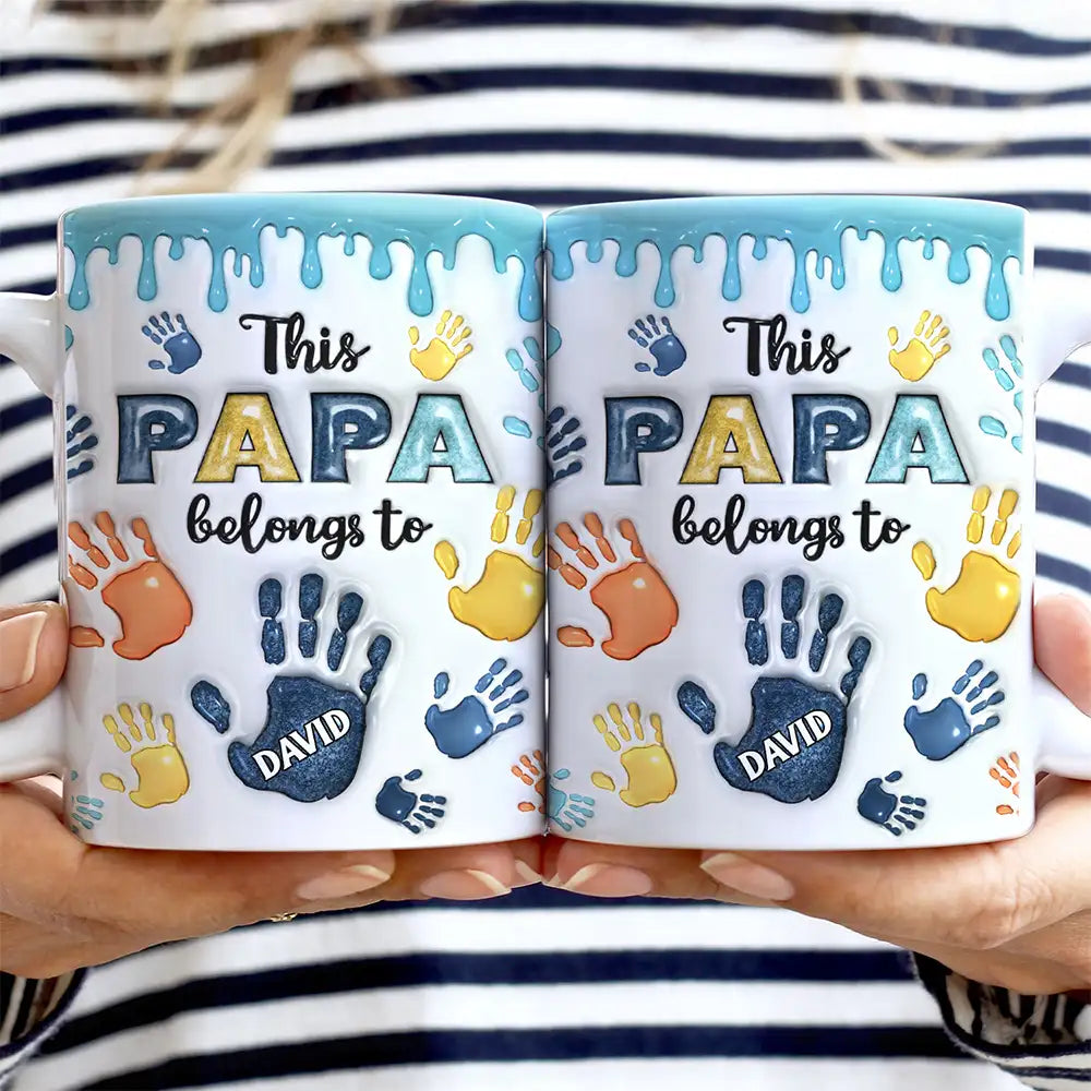 This Dad Grandpa Belongs To Handprints Icon - 3D Inflated Effect Printed, Personalized White Edge-to-Edge Mug