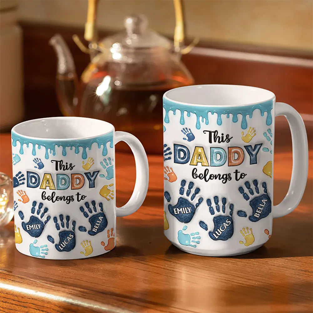 This Dad Grandpa Belongs To Handprints Icon - 3D Inflated Effect Printed, Personalized White Edge-to-Edge Mug