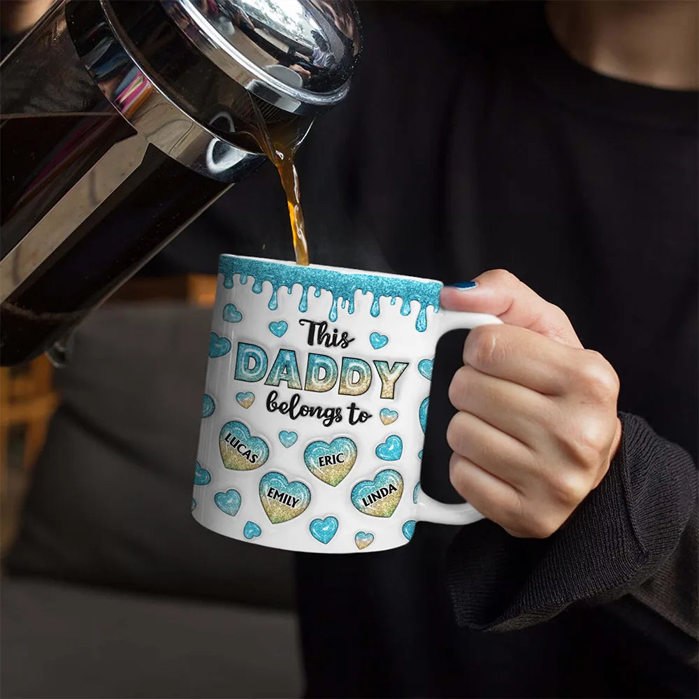 This Dad Grandpa Belongs To Heart Icon - 3D Inflated Effect Printed, Personalized White Edge-to-Edge Mug