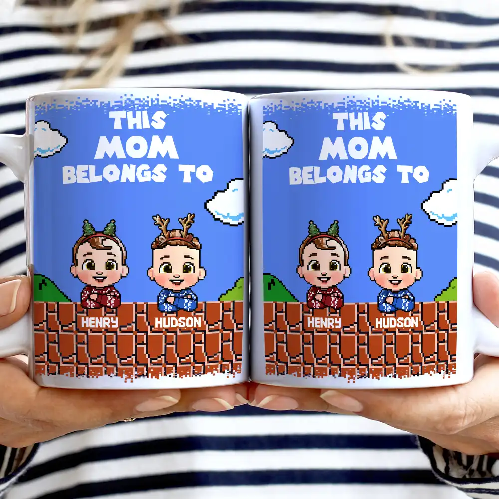 This Daddy Belongs To Kids Pixel Art - Personalized White Edge-to-Edge Mug