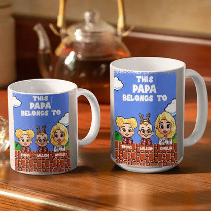 This Daddy Belongs To Kids Pixel Art - Personalized White Edge-to-Edge Mug