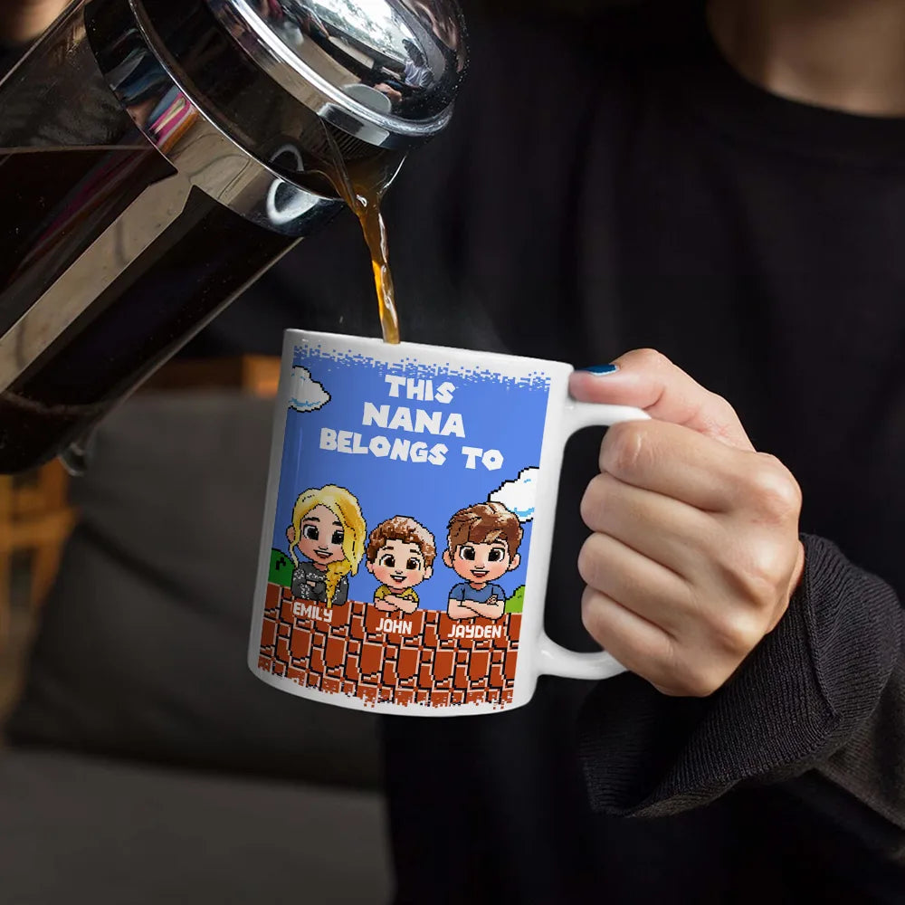 This Daddy Belongs To Kids Pixel Art - Personalized White Edge-to-Edge Mug
