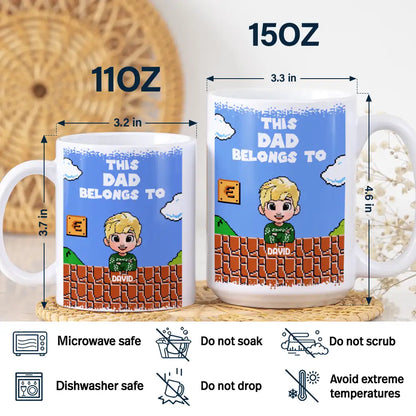 This Daddy Belongs To Kids Pixel Art - Personalized White Edge-to-Edge Mug