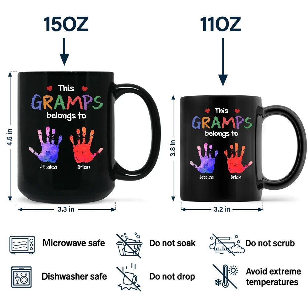 This Grandpa Belongs To Hand Prints Doodle - Personalized Black Mug