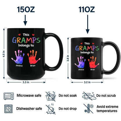 This Grandpa Belongs To Hand Prints Doodle - Personalized Black Mug