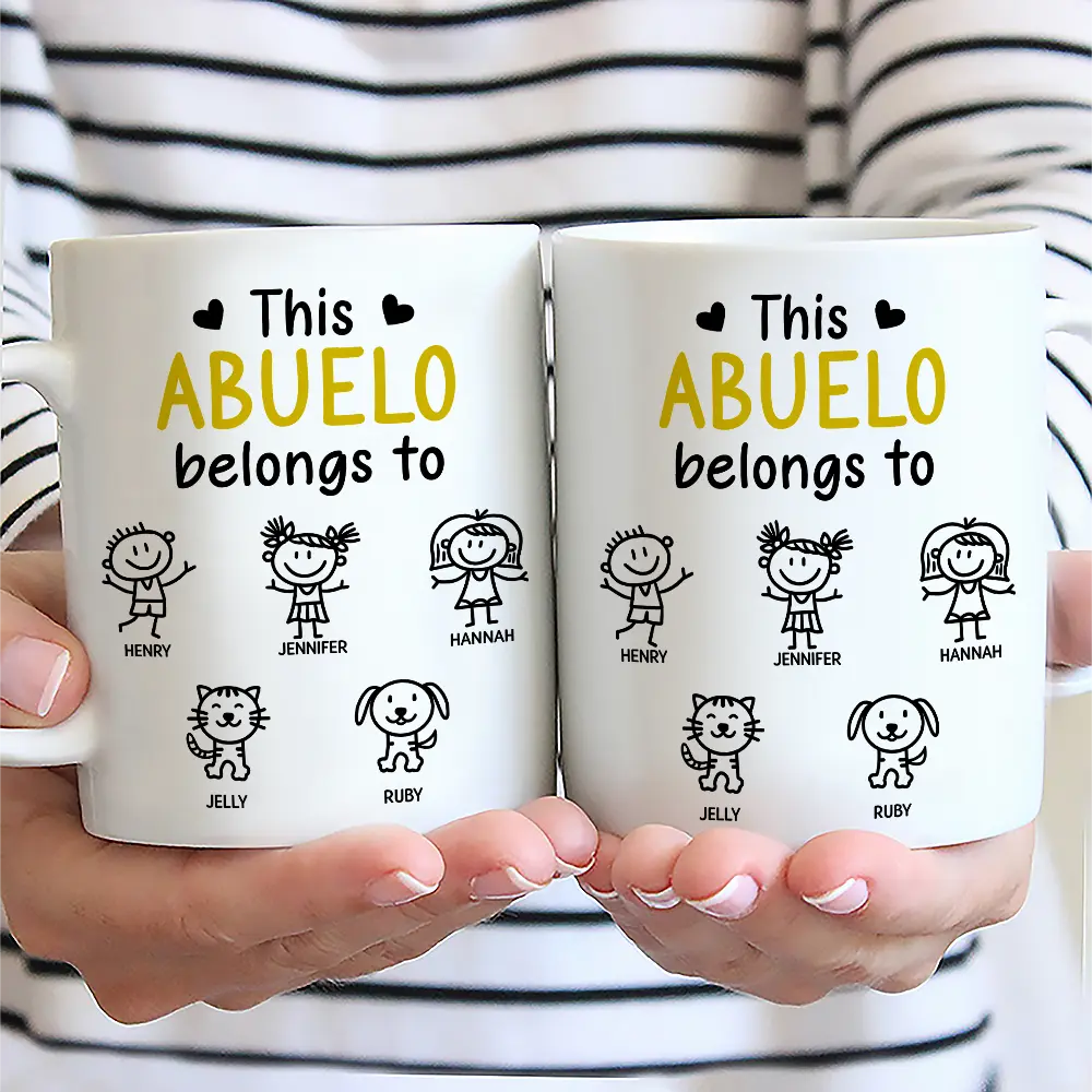 This Grandpa Belongs To Kid Stick Figures - Personalized Mug